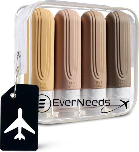 EverNeeds Reisflesjes Met Etui - Navulbaar - Siliconen Reisflesjes Handbagage - Licht Apricot - 4 Stuks