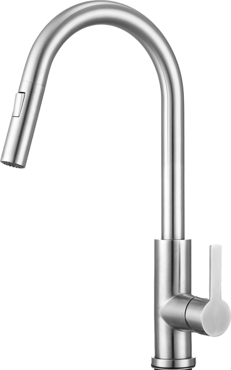 Mizzo Trigo Hoge Keukenkraan - Antibacteriële Sproeikop - 44 cm Hoog - Mat RVS