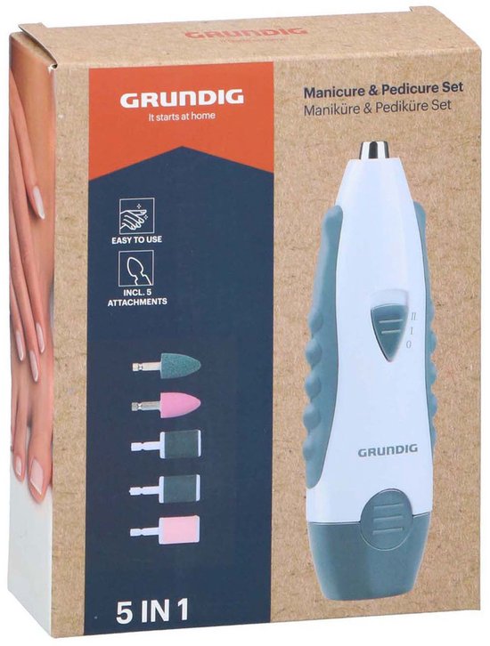 Grundig Manicureset Elektrisch 5-in-1 - Manicureset voor Handen en Voeten - Elektrische Pedicureapparaten met 5 Opzetstukken - Compacte Set voor Thuis en Reizen