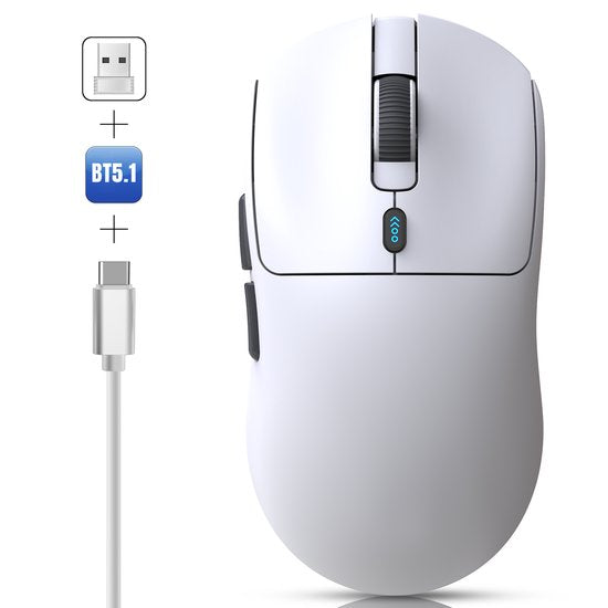 Fuegobird T68 Gaming Muis – 54g Ultra Lichtgewicht – Tri-Mode Draadloos – 12000 DPI – USB-C Oplaadbaar – Ergonomisch – Wit