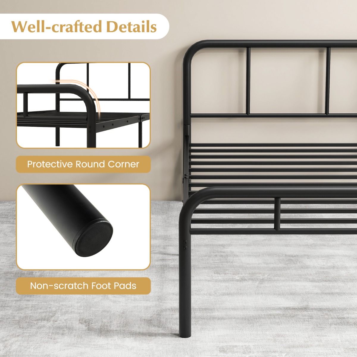Coast Eenpersoonsbed - Metalen bedframe - Hoofd- en voeteneinde - 90 x 200 cm - Zwart