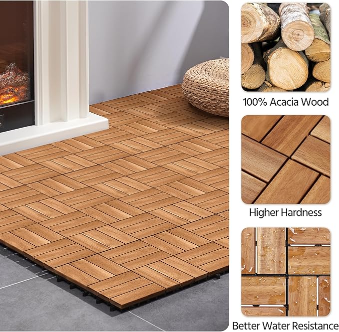Yaheetech Terrastegels - 27-delig - Acaciahout - Waterbestendig - 30x30 cm - Bruin