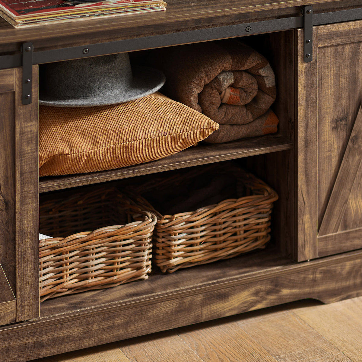 SoBuy Opbergkast – Schuifdeur, Verstelbare Planken, Landelijk Design – 120 x 40 x 70 cm – Kastanjebruin