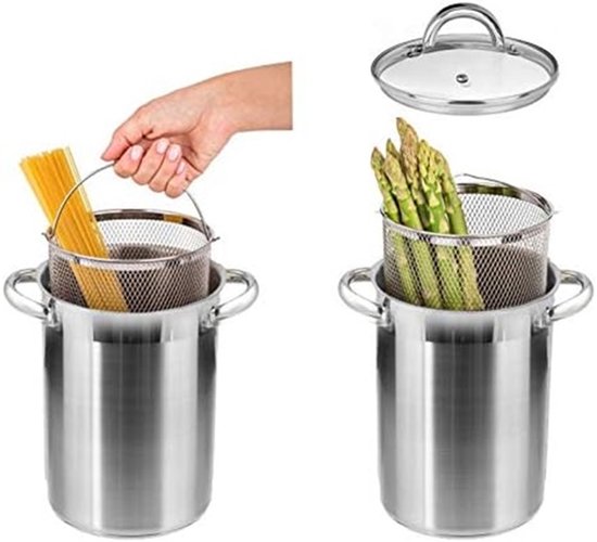 Roestvrijstalen Aspergepan met Inzetmandje – 4,2L – Geschikt voor Inductie & Alle Warmtebronnen – Ook als Friteuse te gebruiken!