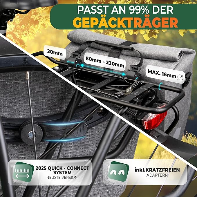 MIVELO Fietstas – Waterdicht & Incl. Schouderband & Laptopvak – 20 liter – Grijs