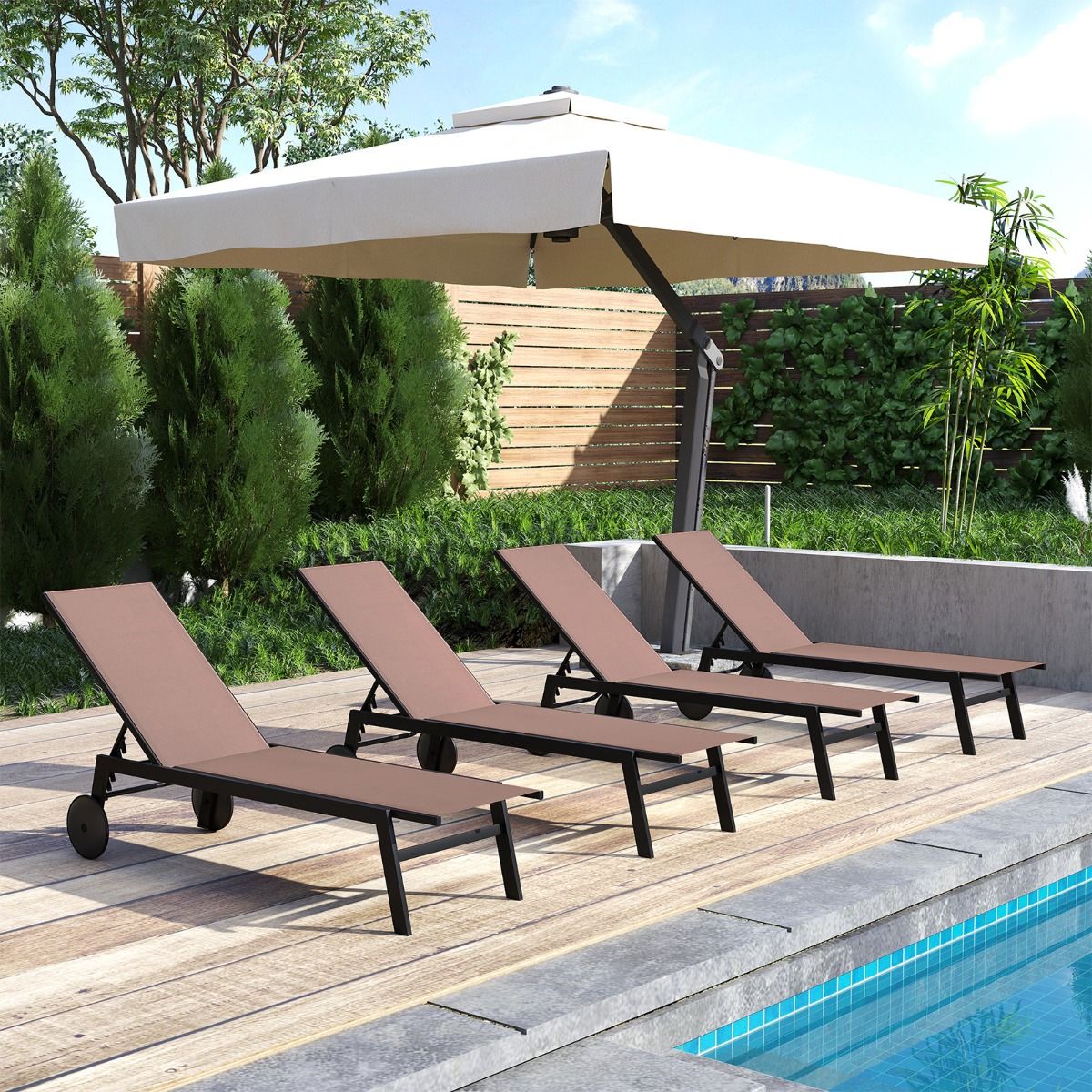 Coast tuinligstoel op wielen - 6 standen verstelbare rugleuning - ademende bekleding - bruin - 1 stuks