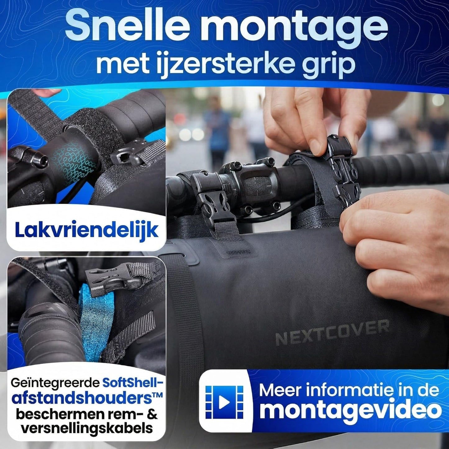 Nextcover Bikepacking Stuurtas AquaShield – Voorzien Van Hoogfrequent Gelaste Naden En Lakvriendelijke Montage En Universele Pasvorm – Voor Mtb En Gravelbike – Zwart Tpu – 10 Liter