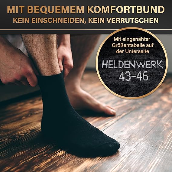Heldenwerk 12 paar sokken voor dames en heren, katoenen sokken, herensokken, zwart, ademend en zonder drukkende naad, zakelijke sokken, kousen