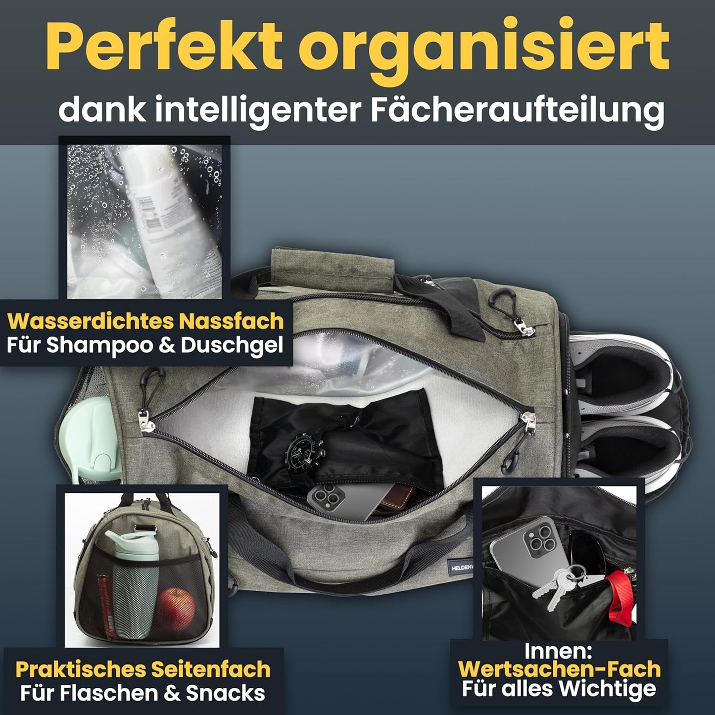 Heldenwerk Sporttas - Schoenvak - 50L - 58x31x31cm - Groen