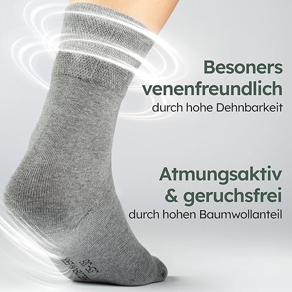 HELDENWERK Comfort sokken voor dames en heren, 6 paar, comfortabele sokken zonder elastische tailleband en naad van 97% katoen, extra brede gezondheidssokken met comfortabele band - Maat35-38