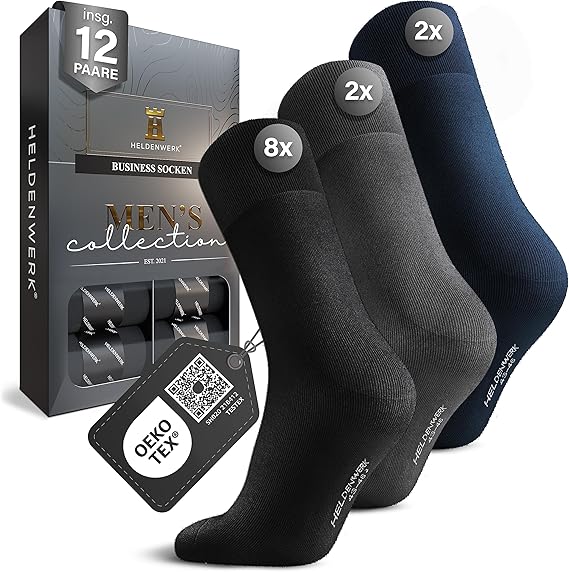 Heldenwerk Herensokken 43-46 – 12 stuks – Zwart, Grijs & Marineblauw – Zakelijk & Comfortabel