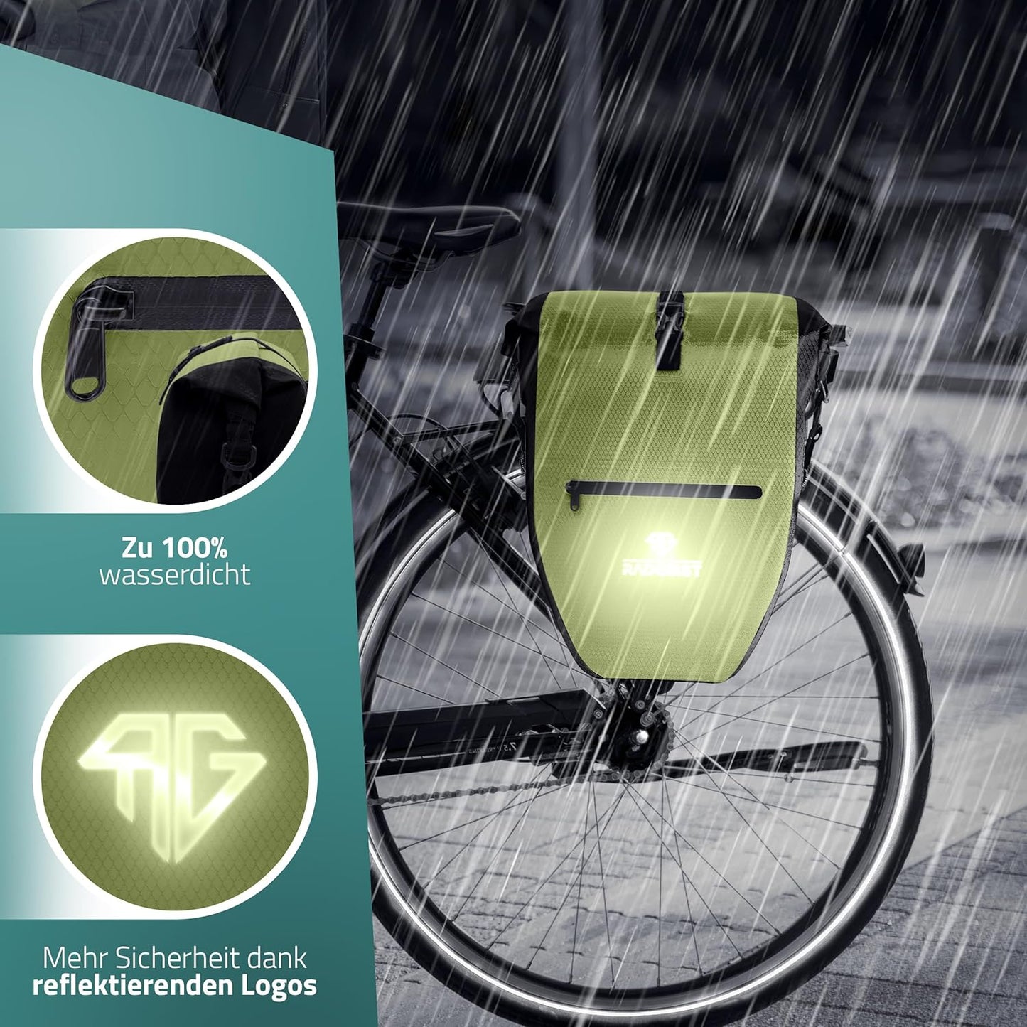 RADGEIST fietstas voor bagagedrager set - 2X tas voor fietsbagagedrager - bagagedraagtas waterdicht & schoudertas - fietstas met reflectoren