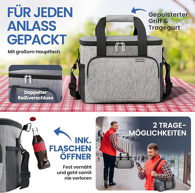 HELDENWERK Grote koeltas, opvouwbaar, geïsoleerde koelbox, thermotas, lekvrij en waterdicht, picknicklunchtas, ontbijttas, thermotas, isoleertas - 30 L