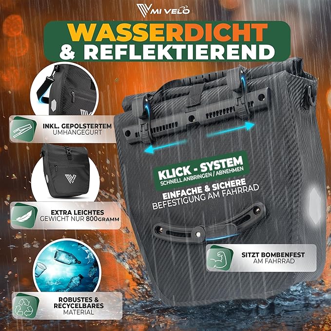 MIVELO Fietstas – Waterdicht & Incl. Schouderband & Laptopvak – 20 liter – Carbon