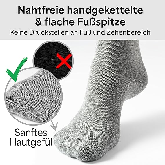 HELDENWERK Diabetische sokken voor heren en dames, 10 paar, diabetici-sokken zonder elastische band en naad van 97% katoen, extra brede gezondheidssokken met comfortabele band- Maat 39-42 - Grijs