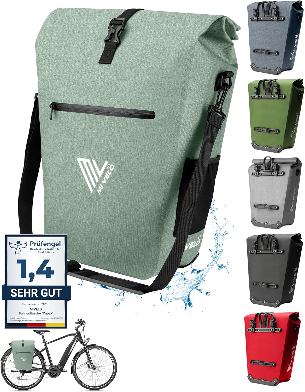 MIVELO 3-in-1 Fietstas – Waterdicht – Met Laptopvak en Schouderriem – 25L – Mint
