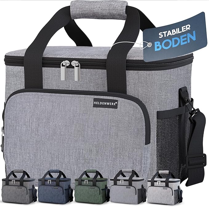 HELDENWERK Grote koeltas, opvouwbaar, geïsoleerde koelbox, thermotas, lekvrij en waterdicht, picknicklunchtas, ontbijttas, thermotas, isoleertas - Grijs