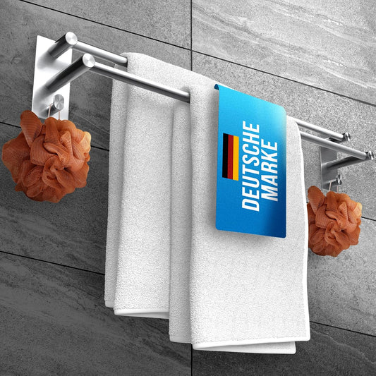 LOBUX® - Handdoekstang zonder boren - 80cm, roestvrij staal - Handdoekstang badkamer dubbel, zelfklevend - Handdoekstang, badhanddoekstang incl. 2 handdoekhaken - voor badkamer, douchewand, keuken