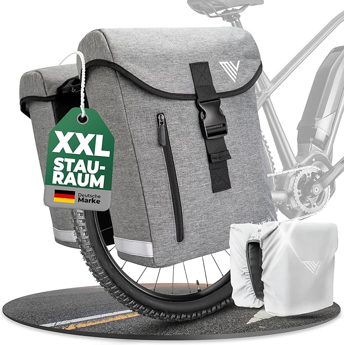 MIVELO Fietstas Dubbel – Waterdicht & Incl. Reflecterende Regenhoes – 36 liter – Grijs