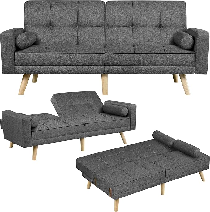 Yaheetech Slaapbank Donkergrijs – 3-in-1 Vouwbank met Verstelbare Rugleuning – Ligoppervlak 163 x 106 cm