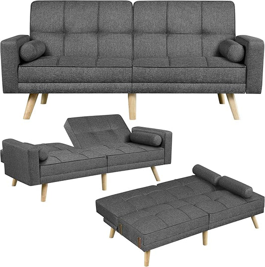 Yaheetech Slaapbank Donkergrijs – 3-in-1 Vouwbank met Verstelbare Rugleuning – Ligoppervlak 163 x 106 cm