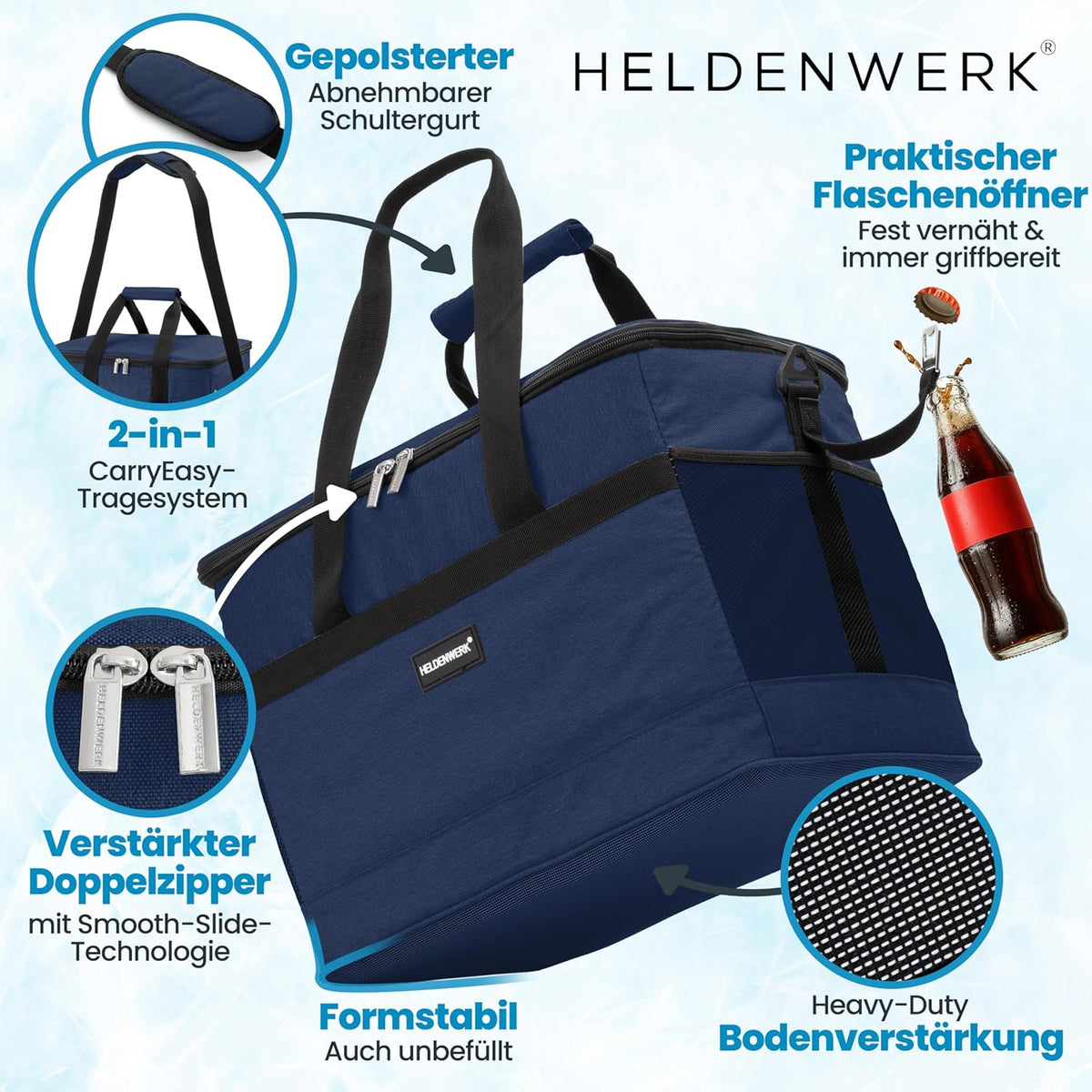 Heldenwerk Koeltas - 30L - 12 uur - 7 compartimenten - Navy blue