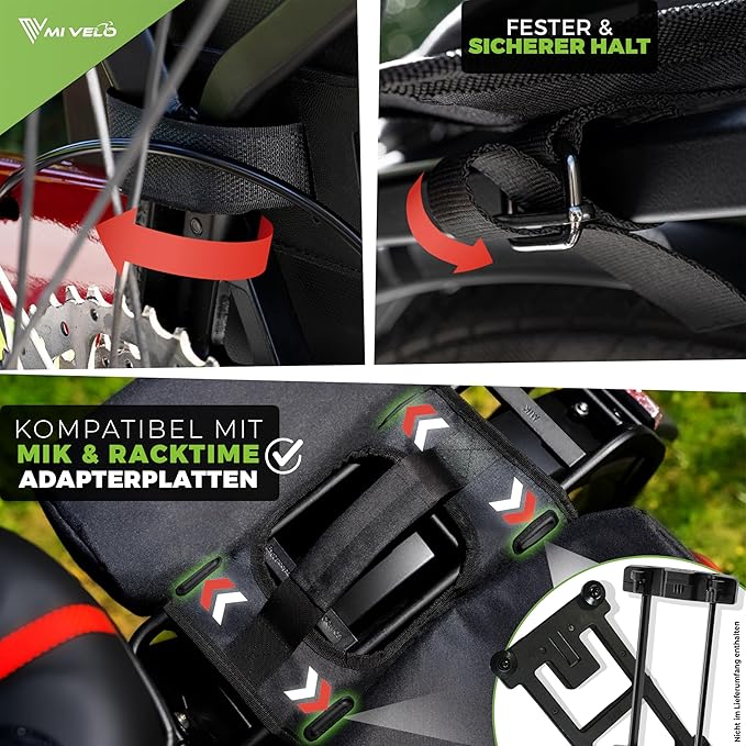 MIVELO - Dubbele Fietstas - 36L Inhoud - Zwart & RPET - Regenbescherming - MIK & Racktime Compatibel - Van Gerecycled Materiaal