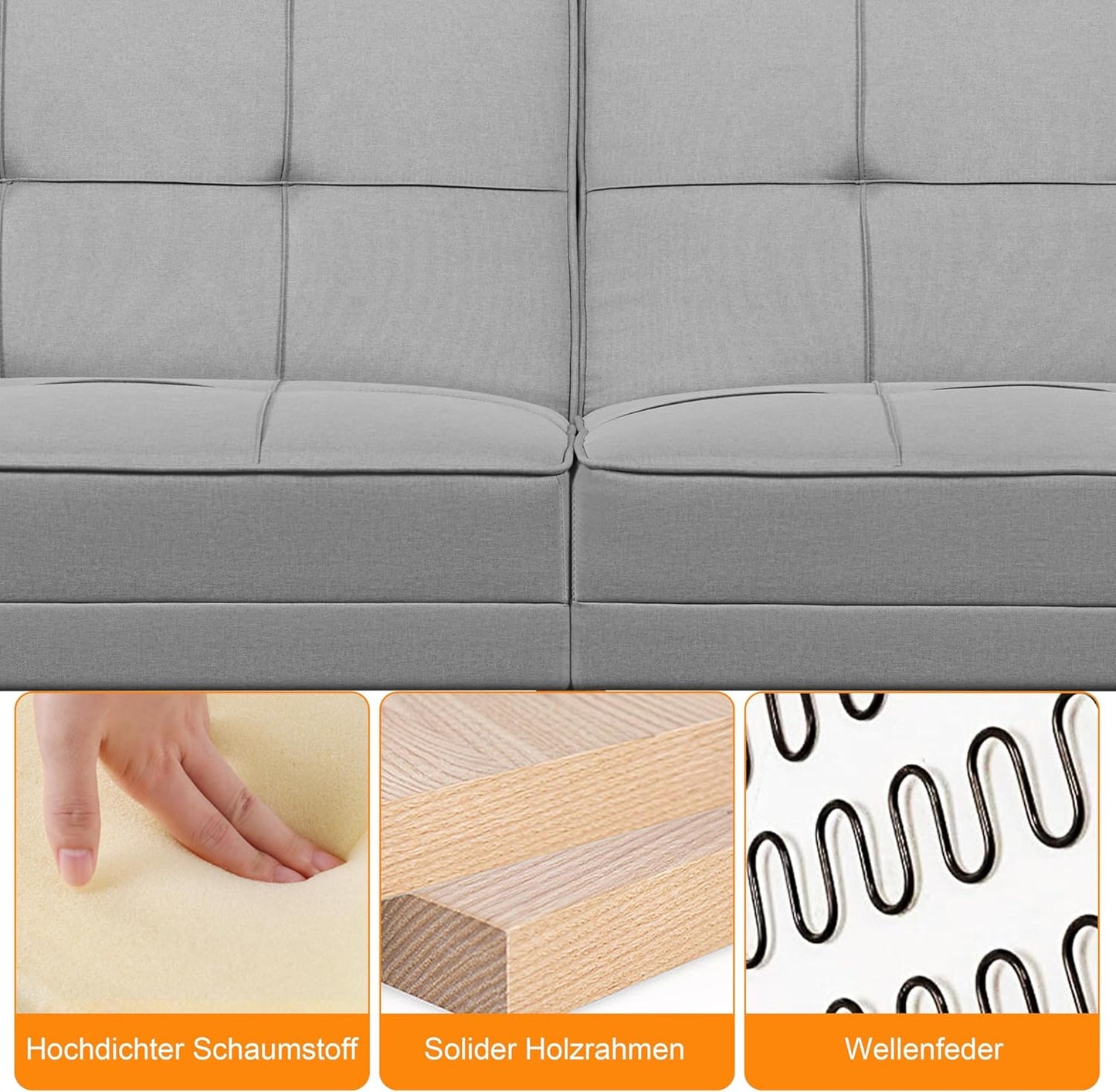 Yaheetech Slaapbank Lichtgrijs – 3-in-1 Inklapbare Bank met Verstelbare Rugleuning – Ligoppervlak 163 x 106 cm