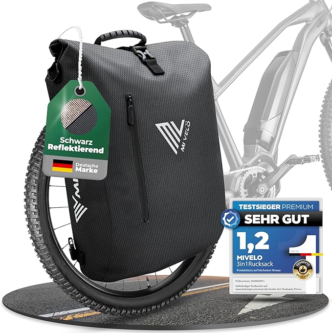 MIVELO 3-in-1 Fietstas – Rugzak & Schoudertas – Waterdicht – Met Laptopvak – 20L – Zwart Reflecterend
