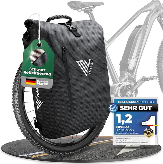 MIVELO 3-in-1 Fietstas – Rugzak & Schoudertas – Waterdicht – Met Laptopvak – 20L – Zwart Reflecterend