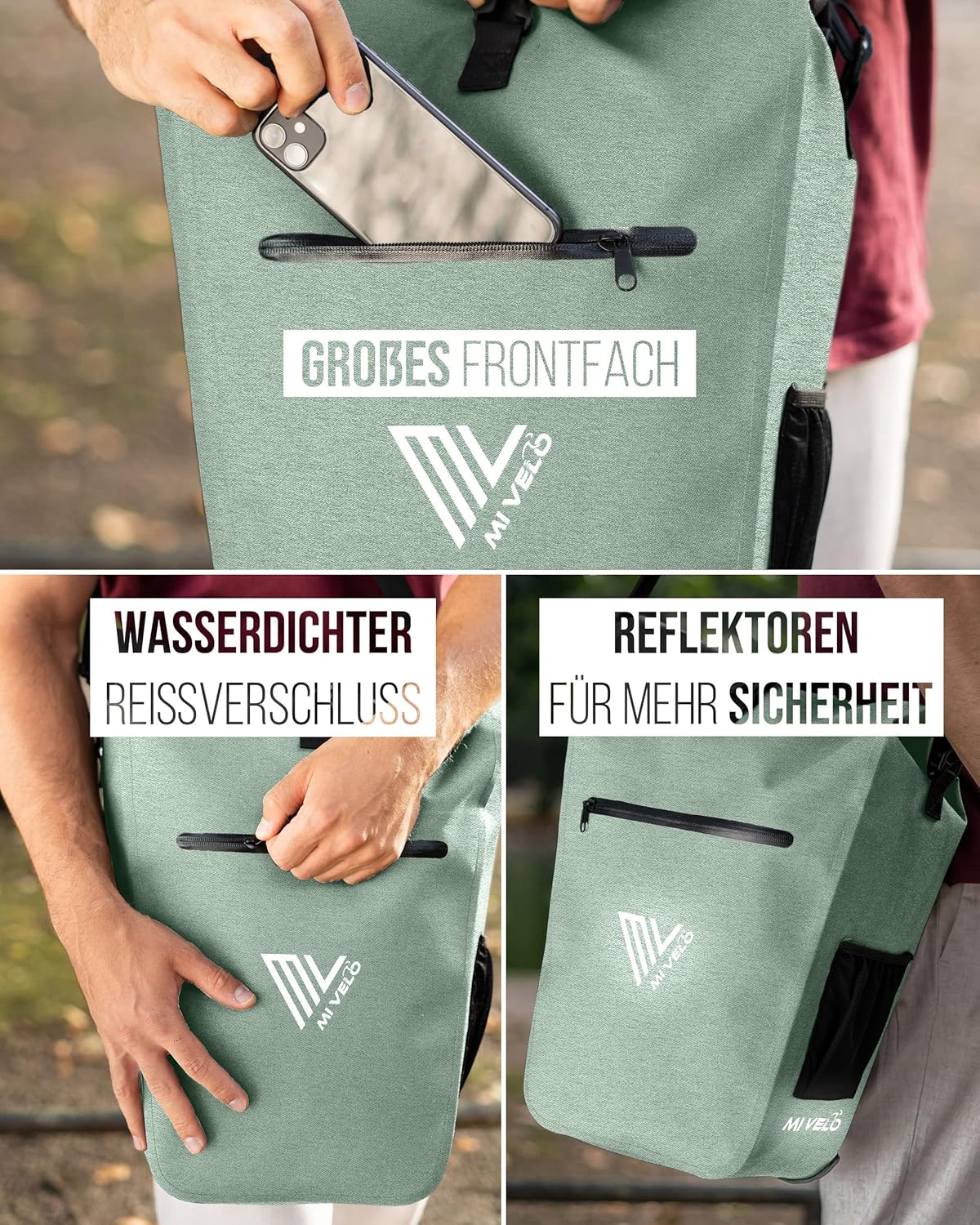 MIVELO 3-in-1 Fietstas – Waterdicht – Met Laptopvak en Schouderriem – 25L – Mint