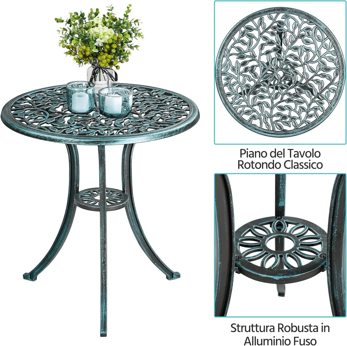 Yaheetech Bistroset 3-delig – Groen – Metalen Tuinset met 2 Stoelen en Tafel