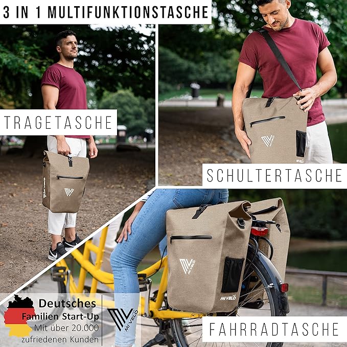 MIVELO Fietstas – Waterdicht & Incl. Laptopvak & Fietsslot – 25 liter – Sandbeige