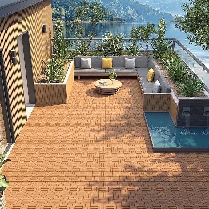 Yaheetech Terrastegels - 27-delig - Acaciahout - Waterbestendig - 30x30 cm - Bruin