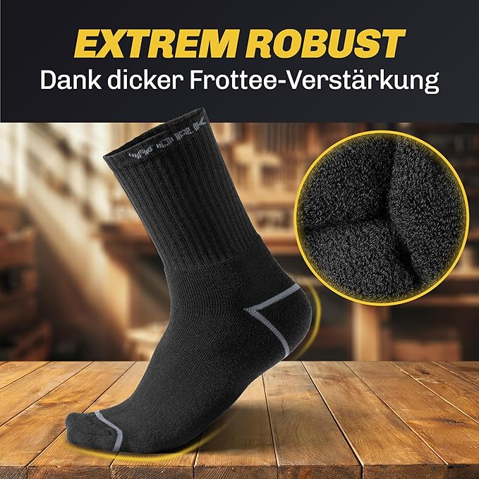 Heldenwerk 10 Paar Premium Werksokken voor Heren – Versterkt Katoen, Comfortabele Tailleband, Duurzaam - Maat 47-50