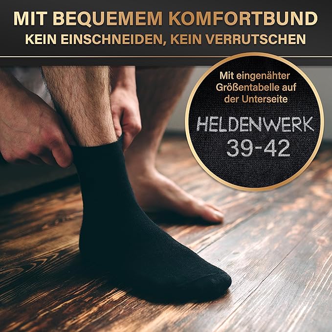 HELDENWERK Herensokken van ademend katoen zonder drukkende naad, zakelijke herensokken, kostuumsokken - Maat 39-42 - (8 x zwart, 2 x grijs, 2 x marineblauw)