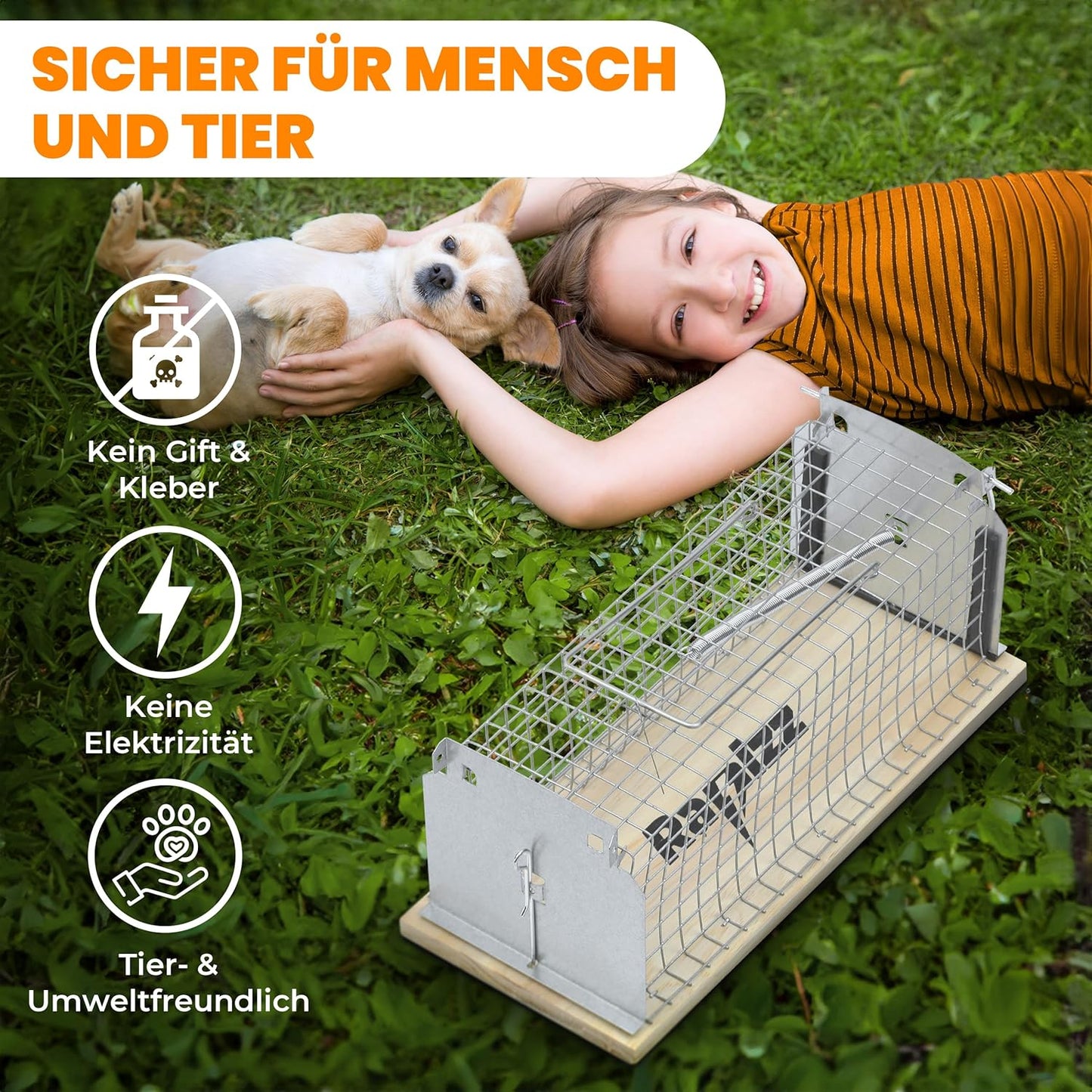 Lebenlang – rattenval hout – 29×12×12 cm – set van 2 – diervriendelijke live trap – inclusief handschoenen