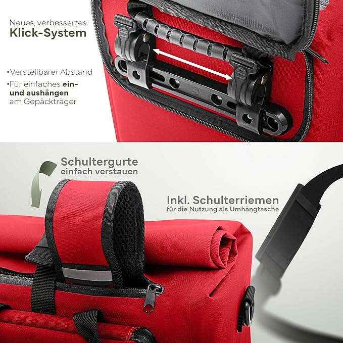 MIVELO Fietstas – 3-in-1 Rugzak & Schoudertas – Waterdicht & Incl. Laptopvak – 25 liter – Rood