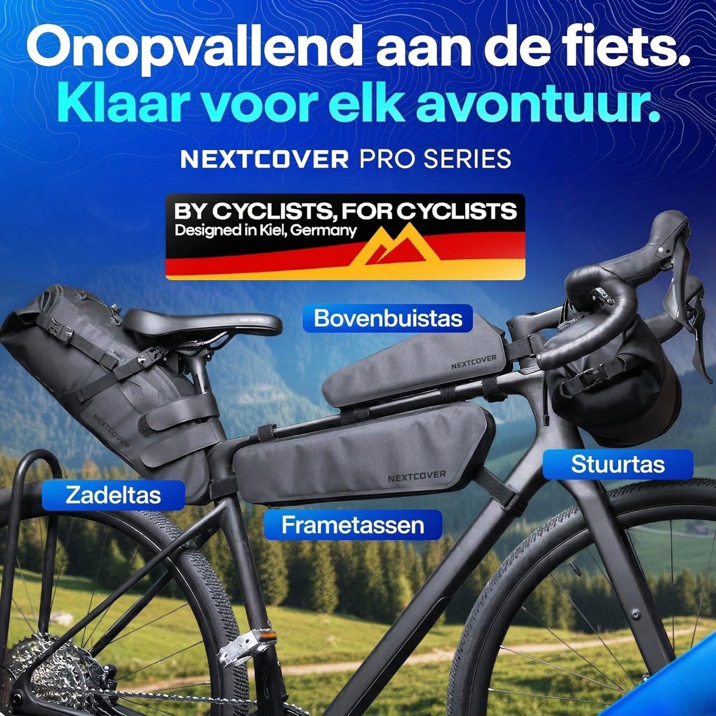 Nextcover Bikepacking Stuurtas AquaShield – Voorzien Van Hoogfrequent Gelaste Naden En Lakvriendelijke Montage En Universele Pasvorm – Voor Mtb En Gravelbike – Zwart Tpu – 10 Liter