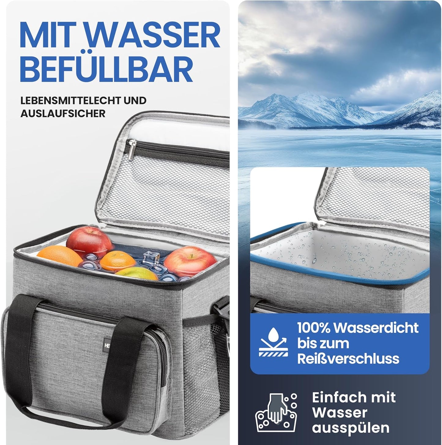 HELDENWERK Koeltas Klein & Opvouwbaar – 10 Liter Thermische Lunchtas – Geïsoleerd, Waterdicht & Lekvrij – Koeltas - Brunch- en Lunchtas – Lichtgrijs