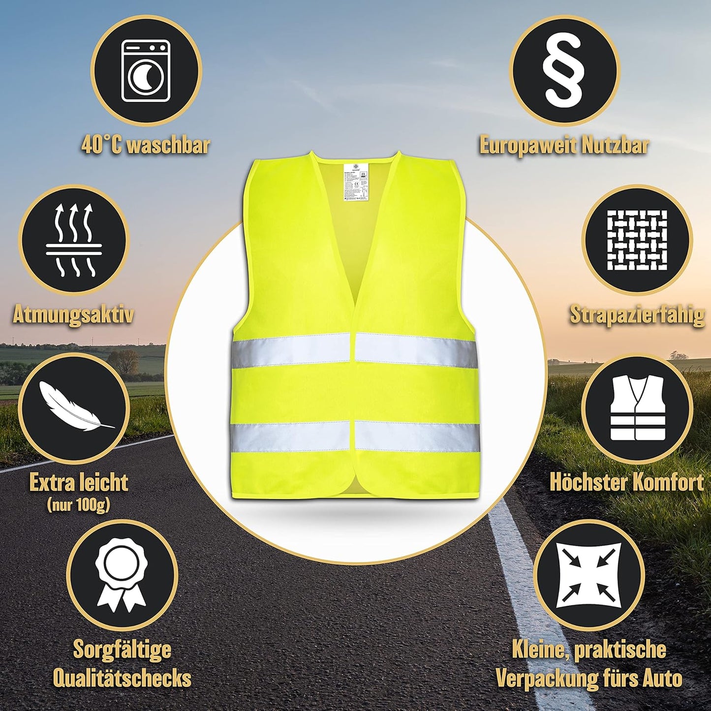 Heldenwerk veiligheidsvesten Auto – 5+1 Set – Inclusief Kindervest – Europees Goedgekeurd – Reflecterend – Geel