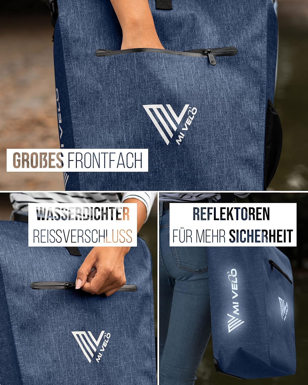 MIVELO Waterdichte Fietstas - 25L - Met Laptopvak en Schouderriem - Jeansblauw