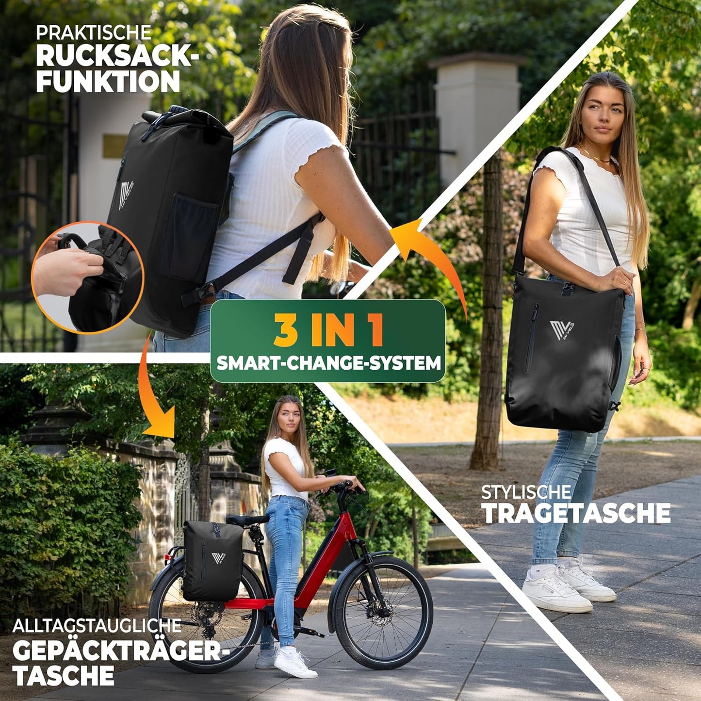 MIVELO 3-in-1 Fietstas – Waterdicht – Rugzak & Schoudertas – Incl. Laptopvak – 20L – Zwart