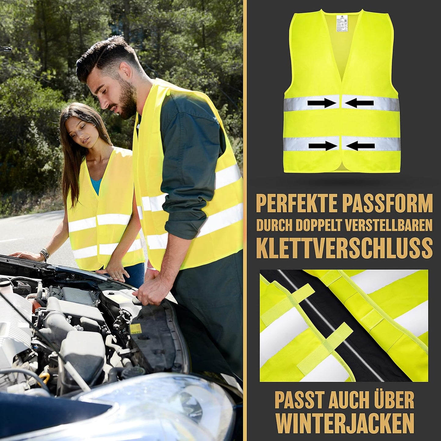 Heldenwerk veiligheidsvesten Auto – 5+1 Set – Inclusief Kindervest – Europees Goedgekeurd – Reflecterend – Geel