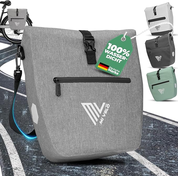 MIVELO Fietstas – Waterdicht & Incl. Schouderband & Laptopvak – 20 liter – Grijs