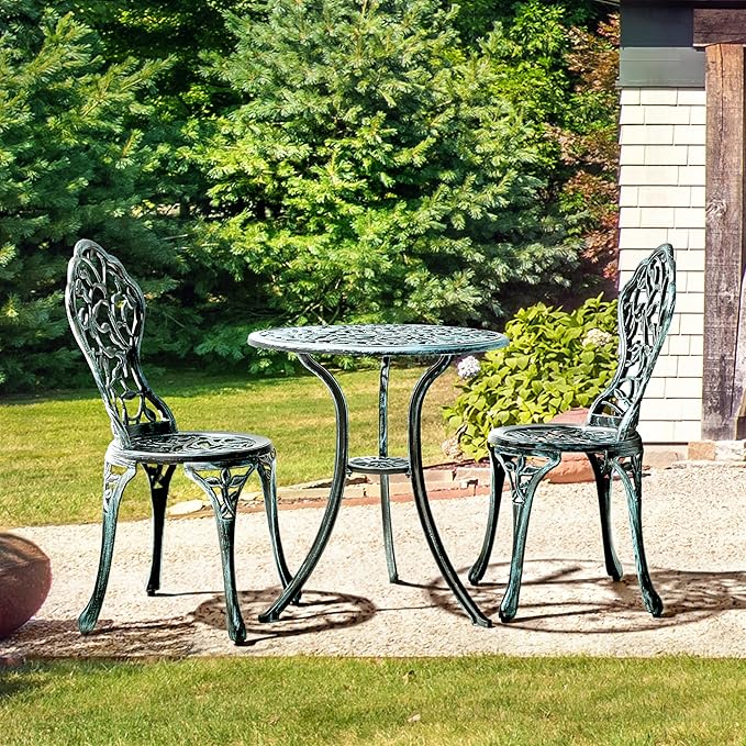 Yaheetech Bistroset 3-delig – Groen – Metalen Tuinset met 2 Stoelen en Tafel