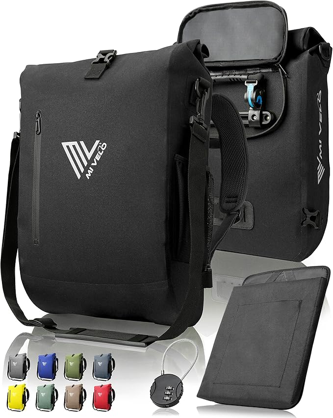 Mivelo 3 in 1 fietstas - fietsrugzak - schoudertas waterdicht 100% PVC-vrij, met laptopvak, bagagedragertas voor alle soorten fietsdragers - Zwart