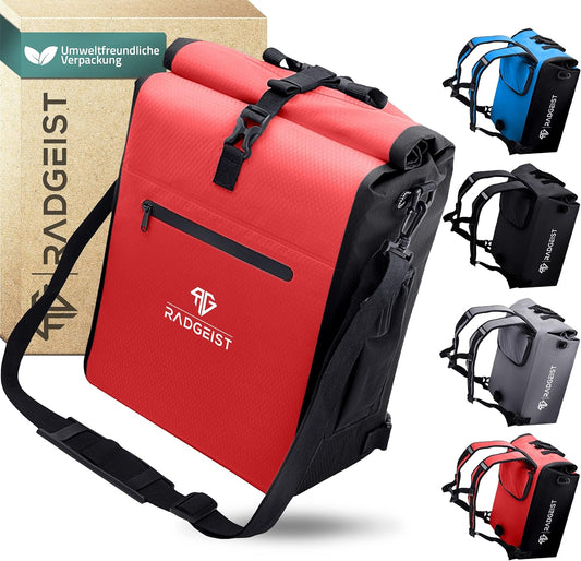 RADGEIST 3in1 fietstas voor bagagedrager - fietsrugzak - draagtas - schoudertas - met laptopvak - waterdicht - 25L - rood