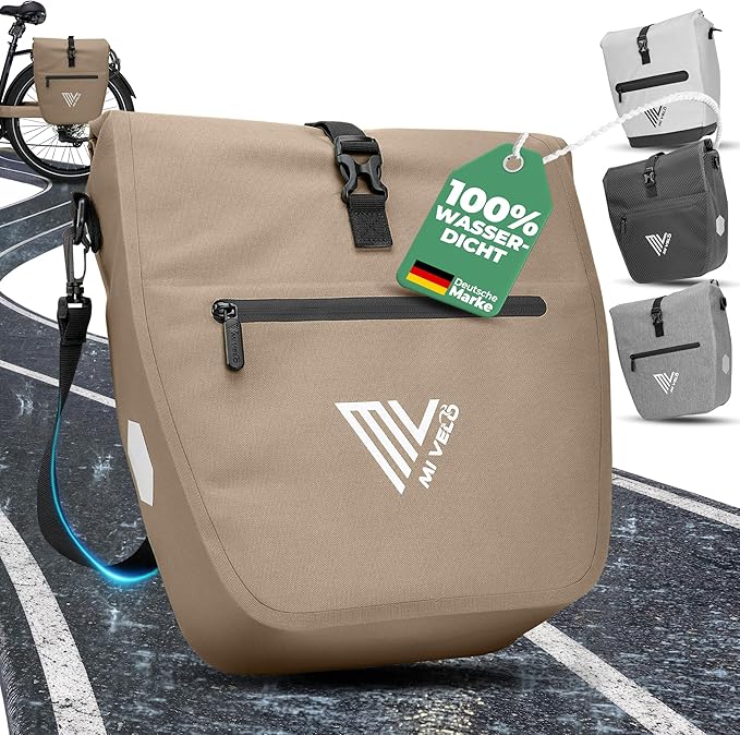 MIVELO Fietstas – Waterdicht & Incl. Schouderriem – 20 liter – Sandbeige