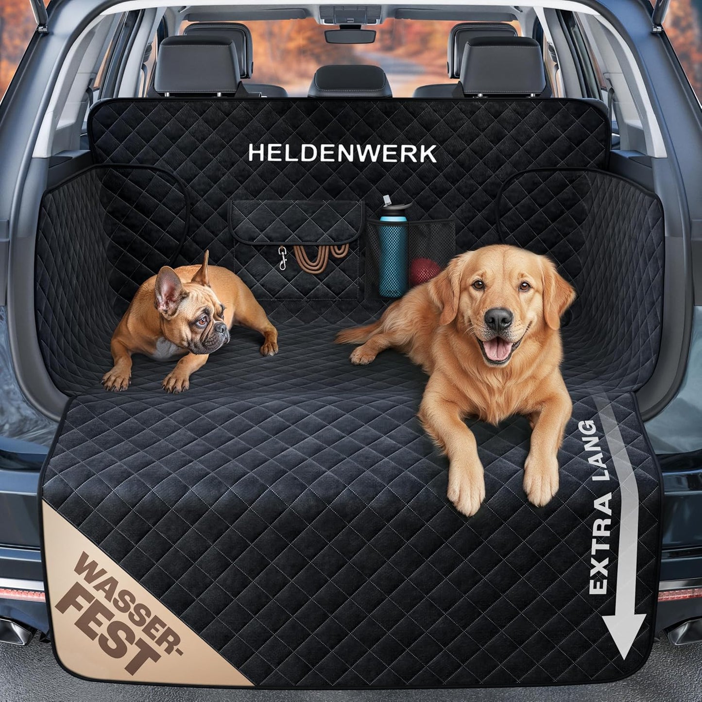 HELDENWERK Kofferbakbescherming voor Honden – Waterdicht & Krasbestendig – Met Zij- en Bumperbescherming – Universele Pasvorm – Premium Gewatteerd – Zwart